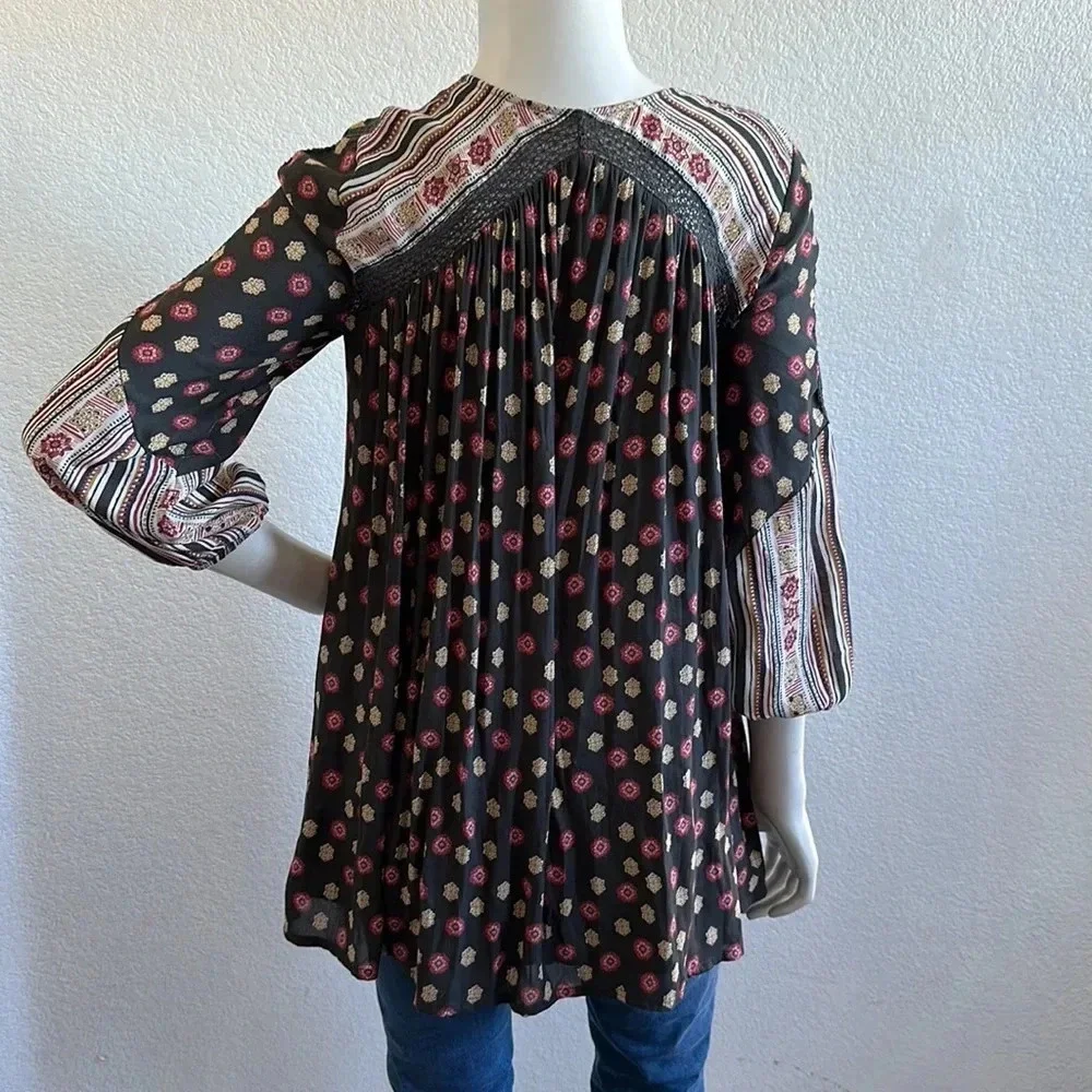 Free People Rain or Shine Pebble Bohemian Lace-Up Tunic Mini Dress Women Sz XS